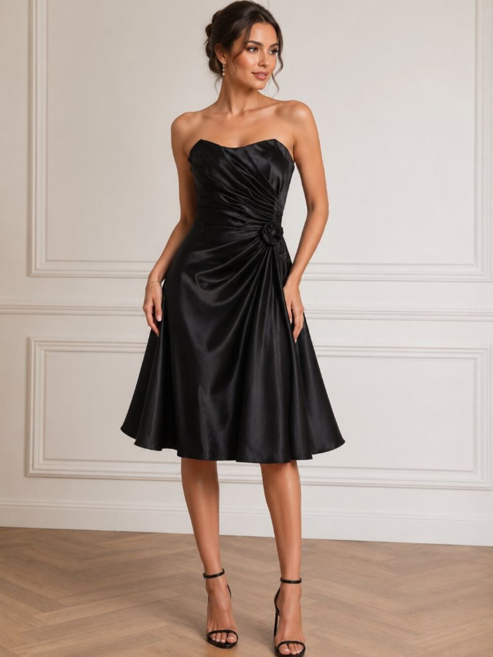 NWT Demetrios Size: 10 Black Satin Cocktail Dress